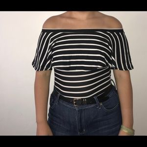 Black and white off the shoulder bodysuit